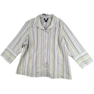 Studio 1940 Blouse Womens 18/20W Grosgrain Striped Button Down Top Stretch‎ READ